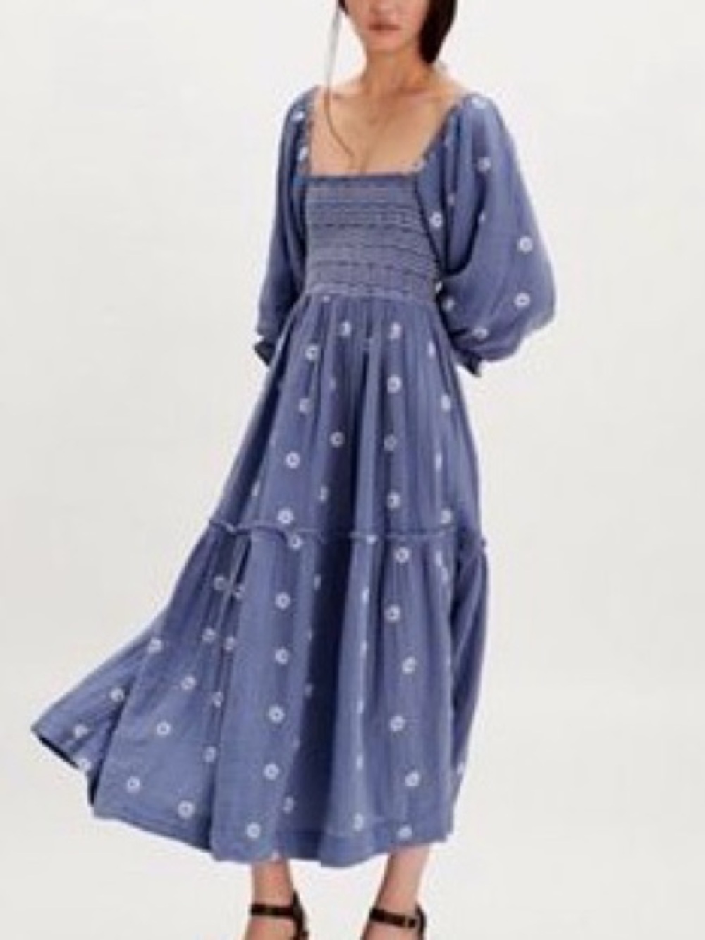 Free People Blue Smocked Square-Neck Maxi Dress NWT